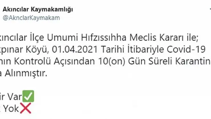 'Sivas´ta bir köyde Covid-19 karantinası'