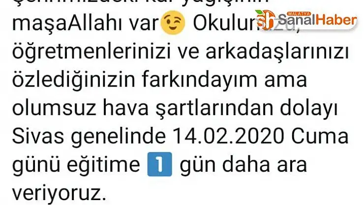 Sivas'ta eğitime kar engeli