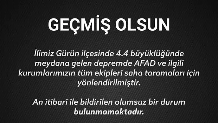 'Sivas Valiliğinden deprem açıklaması: ''An itibari ile bildirilen olumsuz bir durum bulunmamaktadır'''