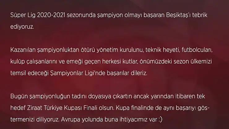 'Sivasspor Beşiktaş´ı tebrik etti!'