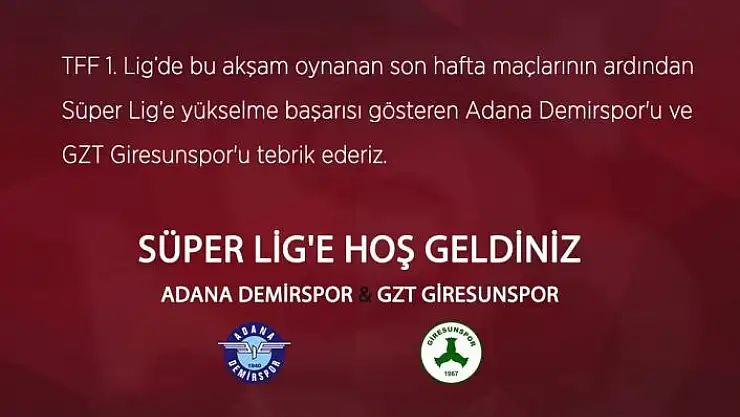 'Sivasspor´dan Adana Demirspor ve GZT Giresunspor´a hoş geldin mesajı'