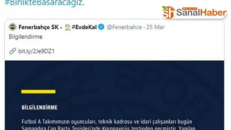 Sivasspor'dan Fenerbahçe'ye geçmiş olsun mesajı