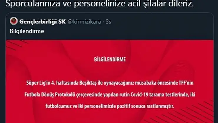 'Sivasspor´dan Gençlerbirliği´ne geçmiş olsun mesajı'