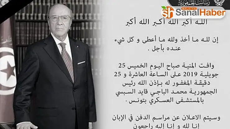 Tunus Cumhurbaşkanı Baci Kaid es-Sibsi hayatını kaybetti.