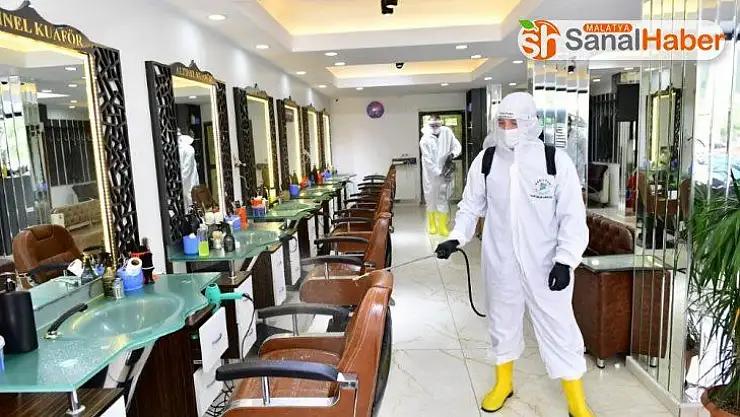 Yeşilyurt'ta güzellik salonları dezenfekte ediliyor